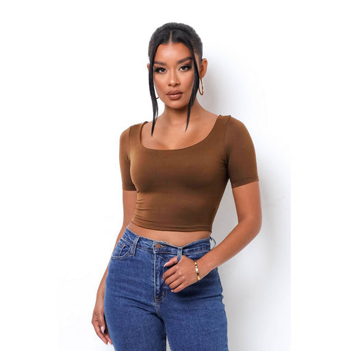 Relaxed Radiance Coffee Scoop Neck Crop Tops
