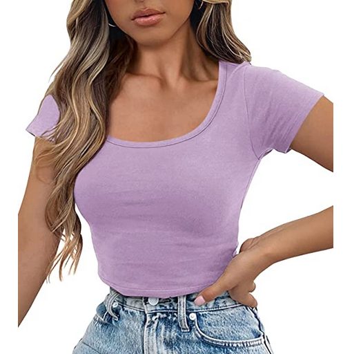 Relaxed Vibes Lavender Scoop Neck Crop Tops Tee