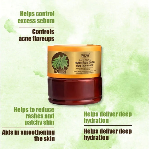 Wow Skin Science clay Face Mask With Anti Acne Neem and Tea Tree (200 ml)