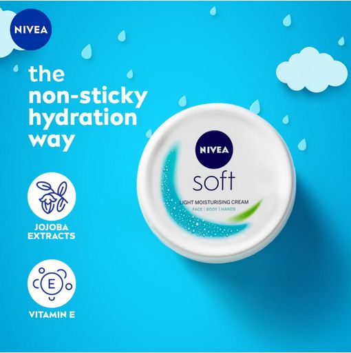 Nivea Soft Light Moisturizer Versatile Cream for Face, Hands & Body- 100ml