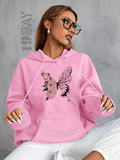 Pink Butterfly Women's Drop Shoulder Hoodie