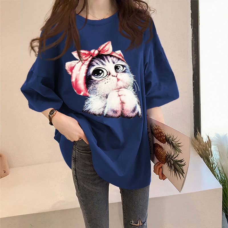 Soft Cotton Women's Oversized Drop Shoulder Printed T Shirt