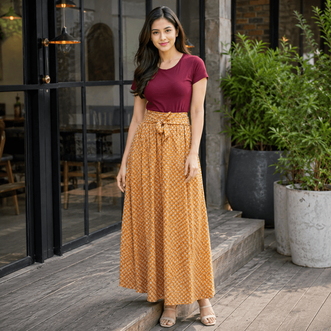 Women's Royal Silk A-Line Printed Skirt