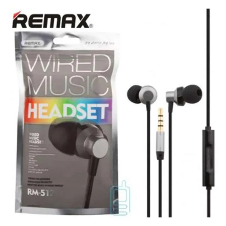 REMAX RM 512 Earphone Black & Silver Headset