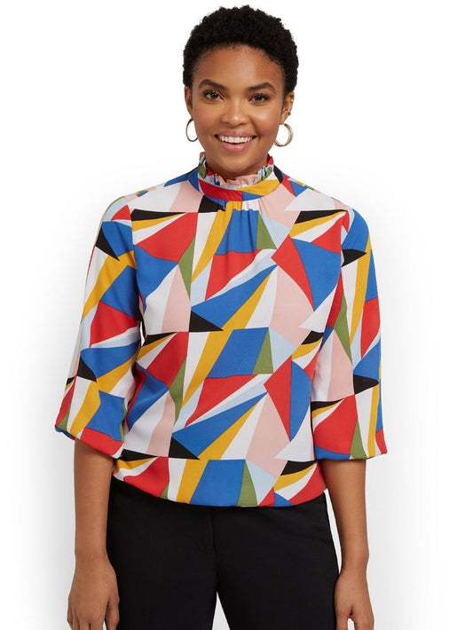 A Touch of Sophistication – Mock Neck Top with Delicate Ruffle Accents