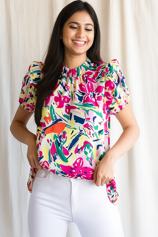 Romantic Ruffle Neck Top with High Collar – Style That Moves with You