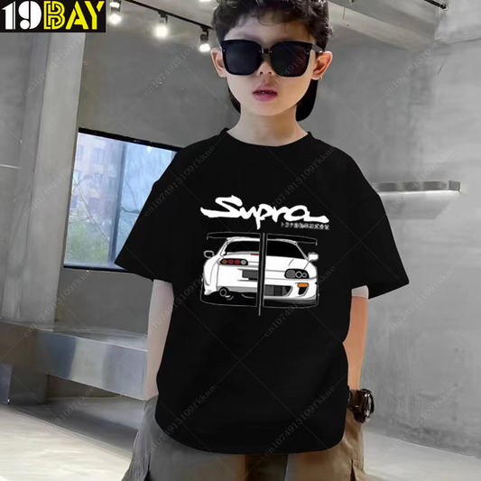 Racing Spirit Supra Car Graphics Black Kids Drop Shoulder Tee
