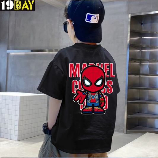 Spider Power Spiderman Black Kids Drop Shoulder T-Shirt