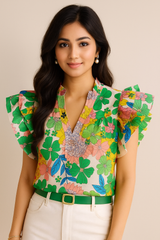 Soft & Stylish Ruffle Blouse with Mock Neck – For Work or Weekend