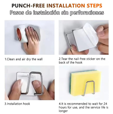 No-Punch Wall Mount Sponge Holder – Stainless Steel Sink Rack (1pc/4pcs)
