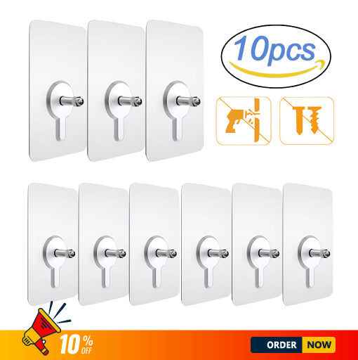 10pcs Heavy-Duty Adhesive Wall Hooks – No Drilling, No Damage, All Grip