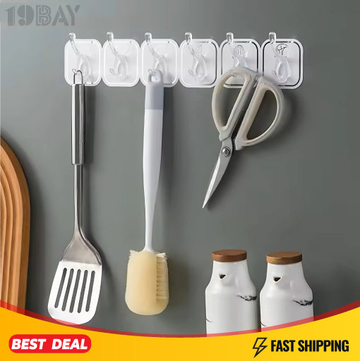 6pcs Adjustable Self-Adhesive Hooks – Cuttable, Waterproof, and Perfect for Keys, Towels, Jewelry & More!