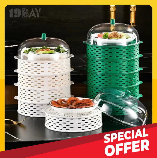 5-Layer Transparent Food Covers – Stackable, Dustproof Storage Boxes for Kitchen Organization!