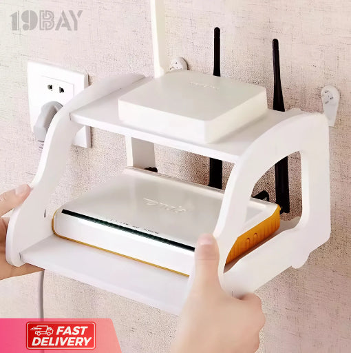 2-Layer Wall-Mounted WiFi Router Stand – Durable Shelf for Organized Networking Setup!