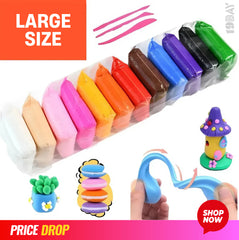 12 Pcs Air Dry Modeling Clay Set – Colorful Soft Clay + Tools + Neon Erasers + Glitter for DIY Kids Crafts