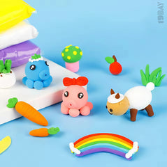 12 Pcs Air Dry Modeling Clay Set – Colorful Soft Clay + Tools + Neon Erasers + Glitter for DIY Kids Crafts