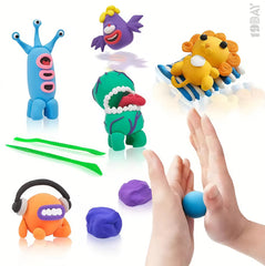 12 Pcs Air Dry Modeling Clay Set – Colorful Soft Clay + Tools + Neon Erasers + Glitter for DIY Kids Crafts