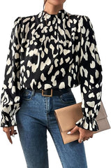 Elegant Mock Neck Ruffle Top unique Print– Women's Stylish Statement Blouse Full Sleeve