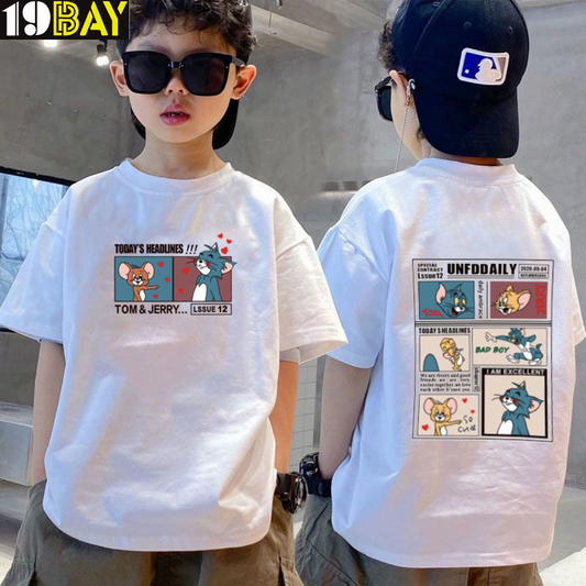Fun Times Tom and Jerry White Kids Drop Shoulder T-Shirt