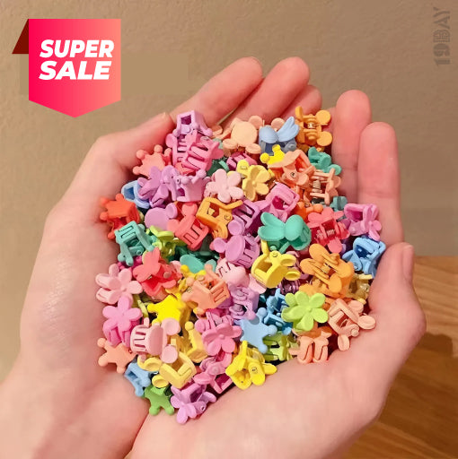 50pcs Candy Color 🌸  Flower & Star Mini Hair Clips – Korean Style Hair Accessories for Girls