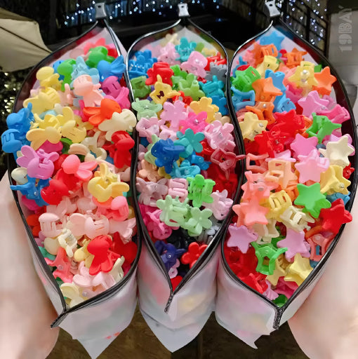 50pcs Candy Color 🌸  Flower & Star Mini Hair Clips – Korean Style Hair Accessories for Girls