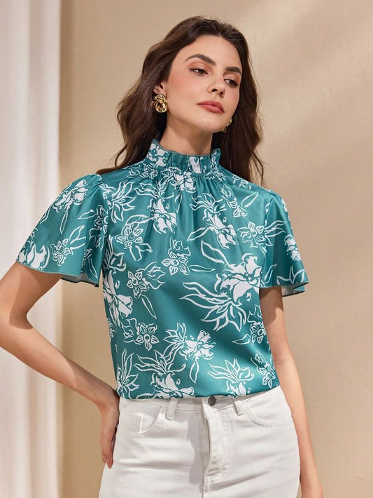 Luxe-Look Mock Neck Top with Ruffles – A Refined Take on Daily Wear