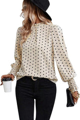 Elegant Mock Neck Ruffle Top unique Ash Print– Women's Stylish Statement Blouse