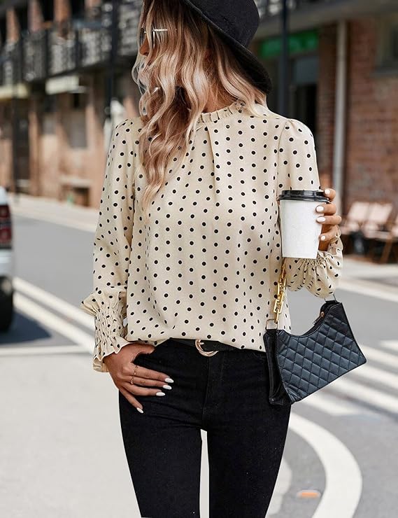 Elegant Mock Neck Ruffle Top unique Ash Print– Women's Stylish Statement Blouse