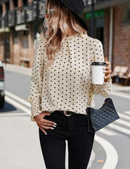 Elegant Mock Neck Ruffle Top unique Ash Print– Women's Stylish Statement Blouse