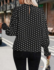 Elegant Mock Neck Ruffle Top Black Print– Women's Stylish Statement Blouse Full Sleeve