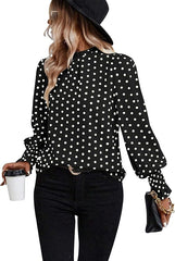 Elegant Mock Neck Ruffle Top Black Print– Women's Stylish Statement Blouse Full Sleeve