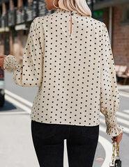 Elegant Mock Neck Ruffle Top unique Ash Print– Women's Stylish Statement Blouse