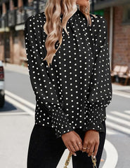 Elegant Mock Neck Ruffle Top Black Print– Women's Stylish Statement Blouse Full Sleeve