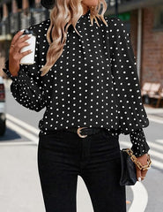 Elegant Mock Neck Ruffle Top Black Print– Women's Stylish Statement Blouse Full Sleeve