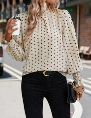 Elegant Mock Neck Ruffle Top unique Ash Print– Women's Stylish Statement Blouse