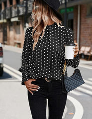 Elegant Mock Neck Ruffle Top Black Print– Women's Stylish Statement Blouse Full Sleeve