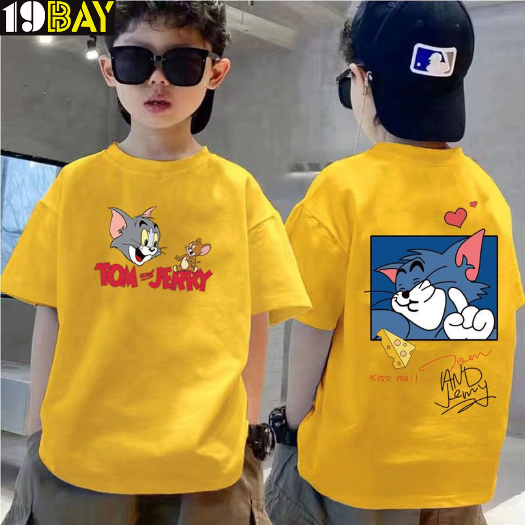 Classic Duo Tom & Jerry Yellow Kids Drop Shoulder Oversized T-Shirt