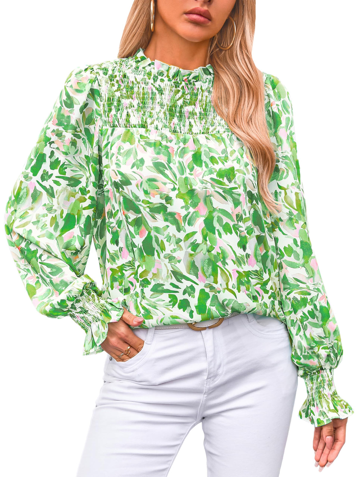 Elegant Mock Neck Ruffle Top unique Boho Shirt Long Sleeve