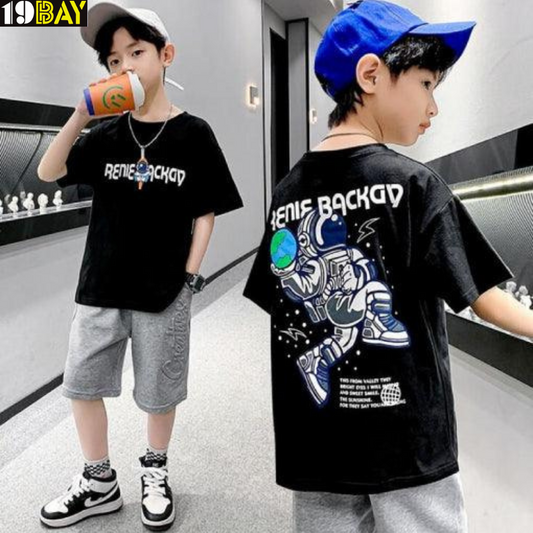 Space Vibes Astronaut Black Oversized T-Shirts for Kids