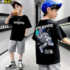 Space Vibes Astronaut Black Oversized T-Shirts for Kids