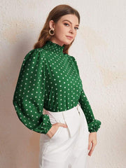 Mock Neck Top with Flowy Silhouette and Gentle Ruffle Finish