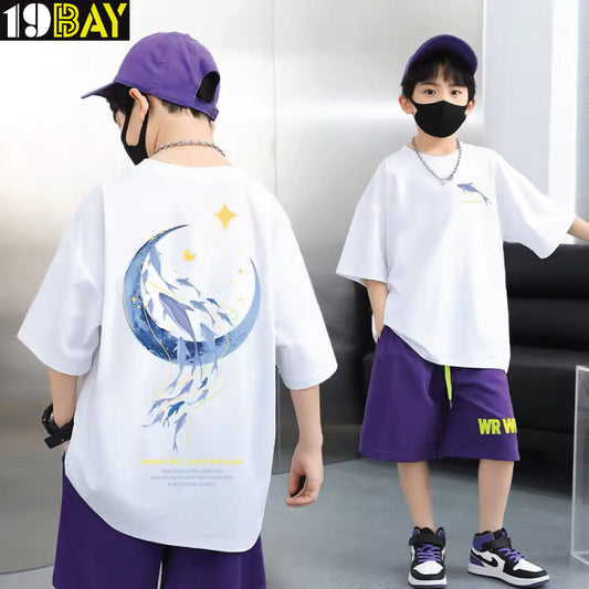 Relaxed Fit Cotton Tee for Kids – Stylish Oversized Drop Shoulder Edition