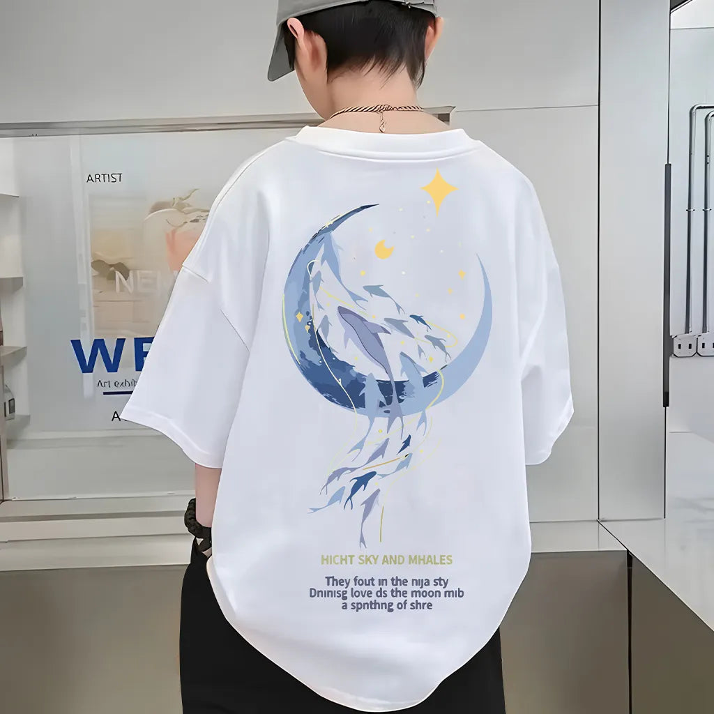 Relaxed Fit Cotton Tee for Kids – Stylish Oversized Drop Shoulder Edition