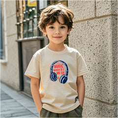 Vibrant Beats Multicolor Headphone Graphic Kids Drop Shoulder Oversized T-Shirt