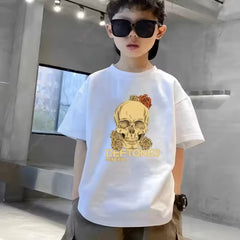 Skater Cool Deftones Skull Multicolor Kids Drop Shoulder Graphic Tee