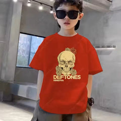Skater Cool Deftones Skull Multicolor Kids Drop Shoulder Graphic Tee