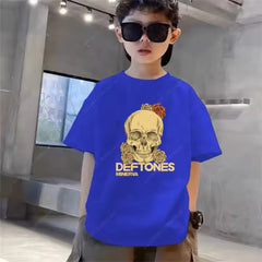 Skater Cool Deftones Skull Multicolor Kids Drop Shoulder Graphic Tee
