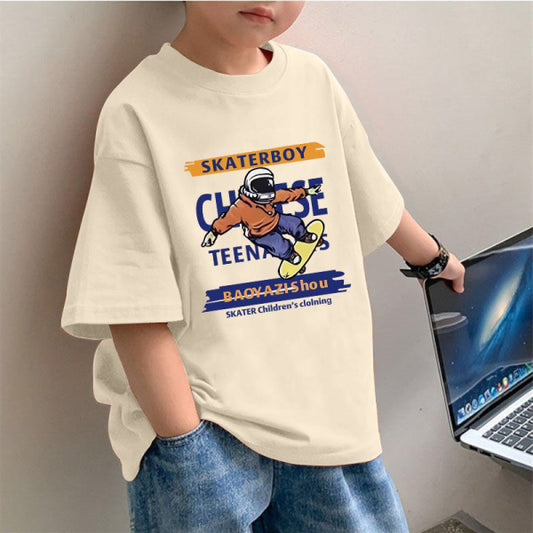 Kids Drop Shoulder Oversized T-Shirt – Skaterboy Graphic Tee for Boys