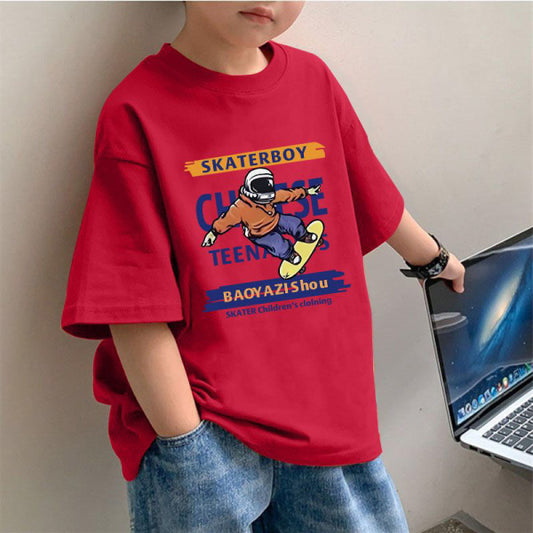 Kids Drop Shoulder Oversized T-Shirt – Skaterboy Graphic Tee for Boys