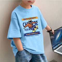 Kids Drop Shoulder Oversized T-Shirt – Skaterboy Graphic Tee for Boys